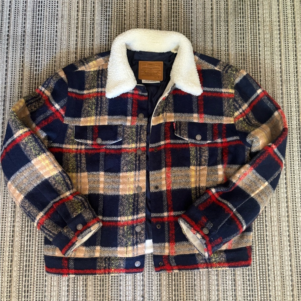 Levi's Plaid Sherpa-Lined Jacket - Navy, Red, Tan